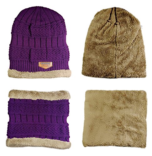 Image of Winter Beanie Scarf for Boys Girls (5-12 Years) Hats Circle Scarf Kids Slouchy Skull Cap