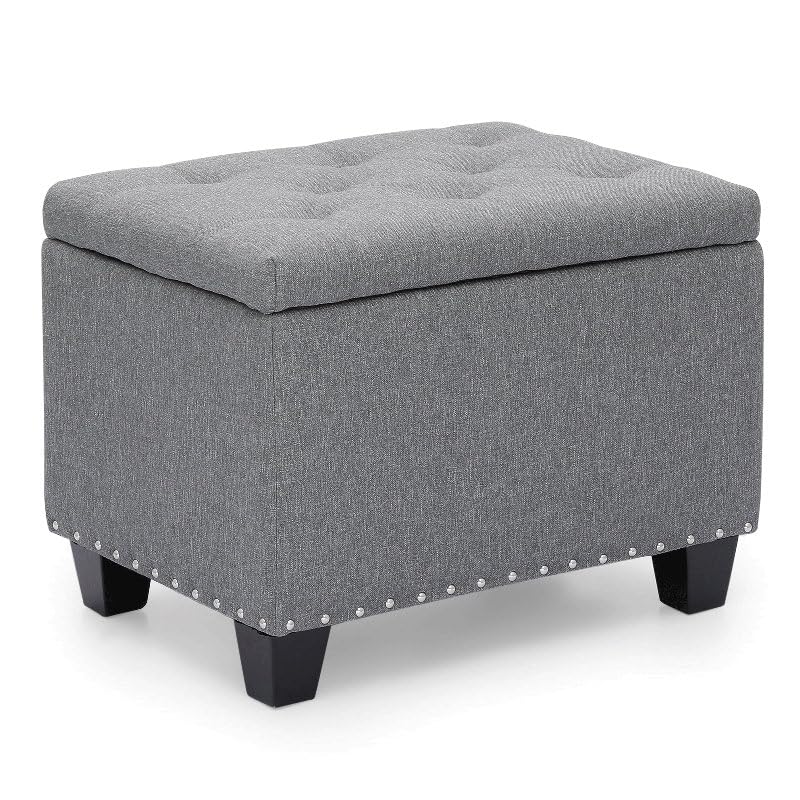 Decorlevel Ottoman Stool for Living Room | Storage Ottoman, Upholstered Footstool Ottoman Storage Toy Box for Living Room | Foot Rest Ottoman stools with 4 Wooden Legs (Grey)-image-22