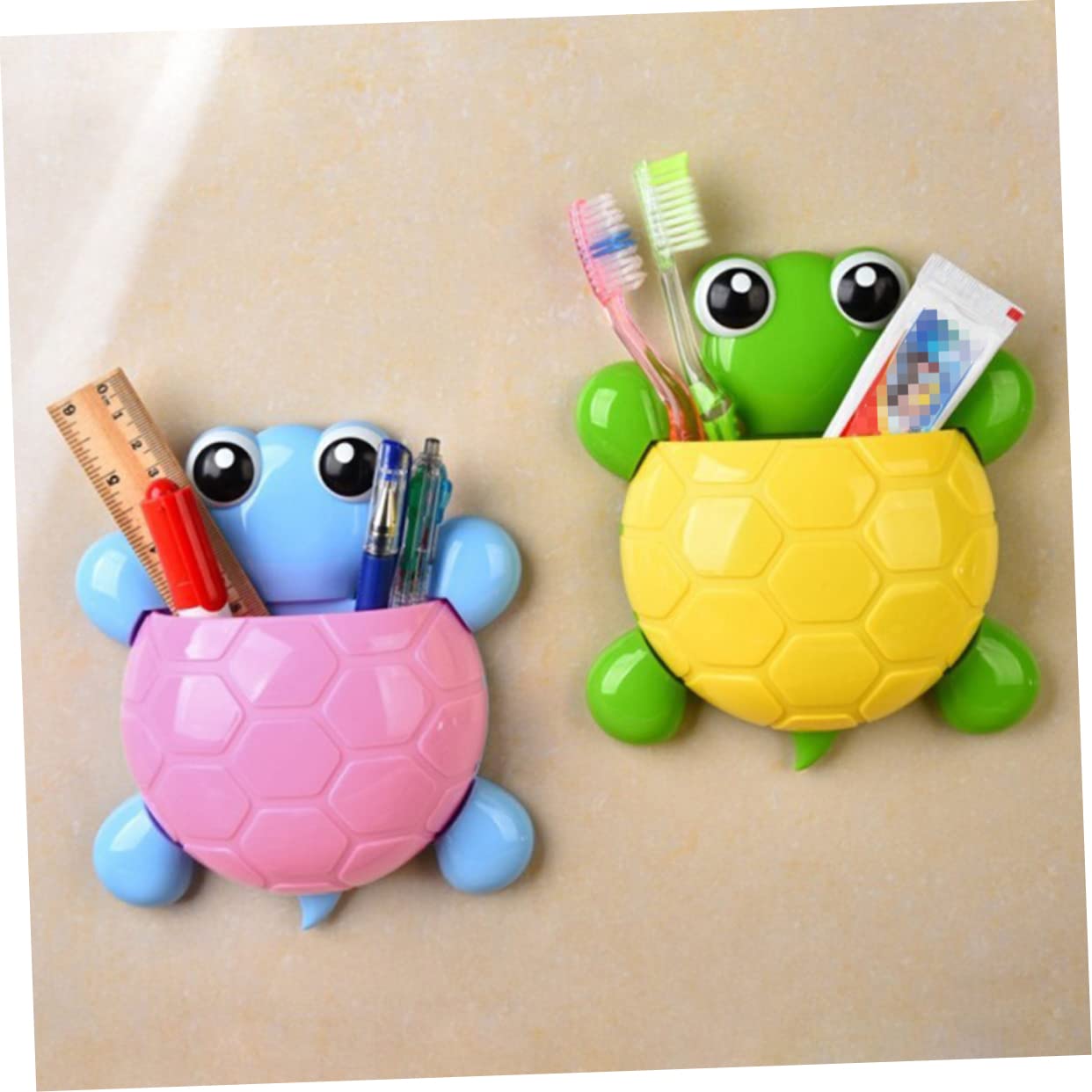 Portacepillos de Dientes Ventosa 4 Piezas PP y PVC Tortuga