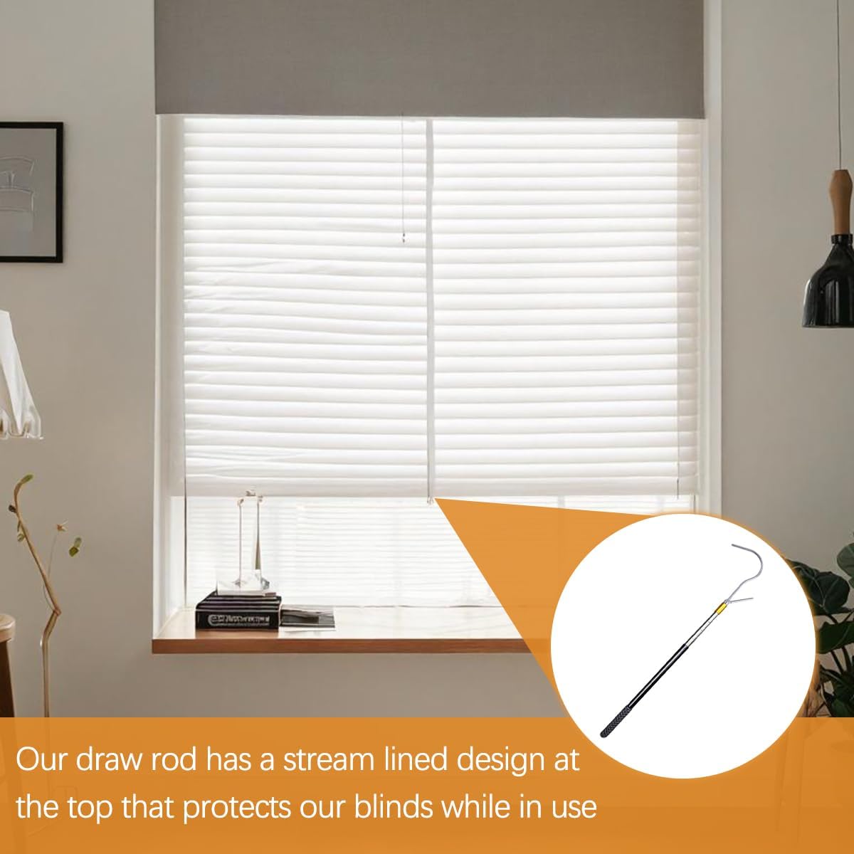 Cordless Blind Extension Pole, Curtain Shade Push Pull Draw Rod Blind Wand Adjustable 16"-60" Telescopic Extra Long Made of Stainless Steel Material for Skylight Roller Blinds
