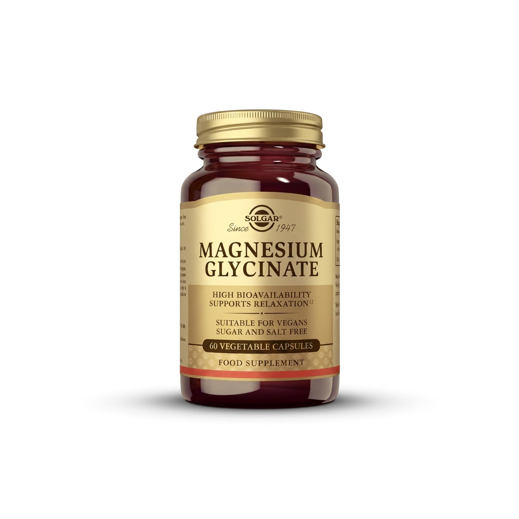Solgar Magnesium Glycinate - Pack of 60 Capsules - Highly bioavailable Form of Magnesium Designed for Optimal Absorption and Gentle Support