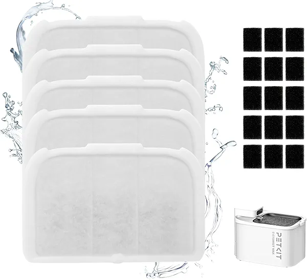 PETKIT Filter Unit Rect and 15pcs Replaced Foam Filters for EVERSWEET MAX Cordless Water Fountain, Replacement for 105 fl oz/3L Automatic Cat Fountain