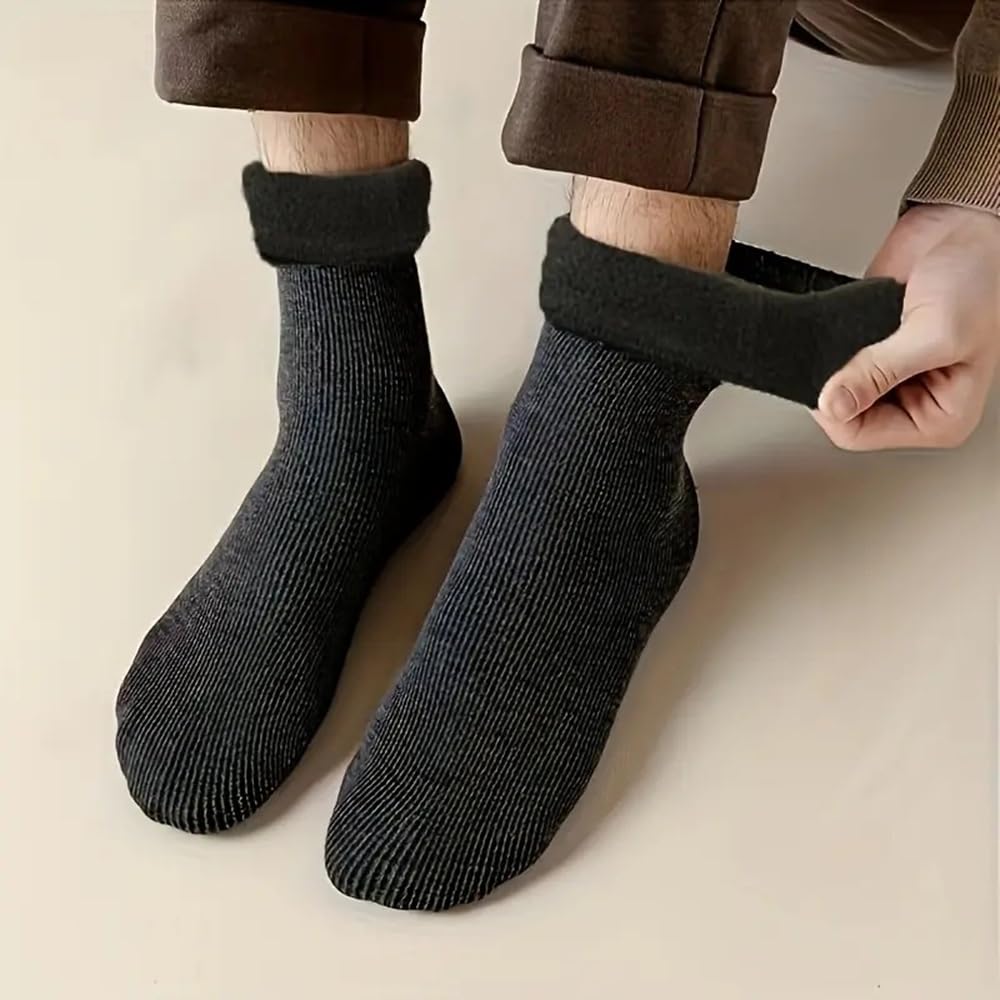 WKLOUYHE Mens Wool Socks Heavy Thick Socks Thermal Fuzzy Warm Comfort Crew Winter Socks For Women_Free Size(Pack Of 06,Black And Dark Grey) 1