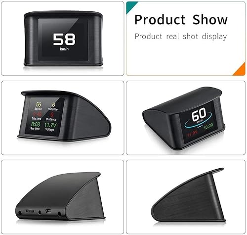 Miniatura 5 de T600 Universal Car HUD Head Up Display Digital GPS Velocímetro con prueba de aceleración Prueba de freno Alarma de sobrevelocidad Pantalla LCD TFT