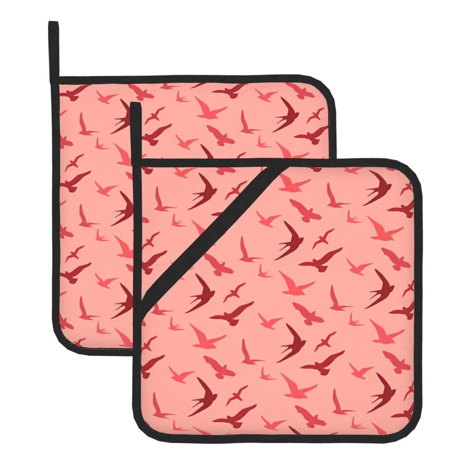WHJDPP Cartoon Bird Prints Square Hot Pads for Kitchen - Waterproof Pot Holders Set of 2, Durable Trivets with Pocket & Hanging Loop for Hot Dishes & Oven Use