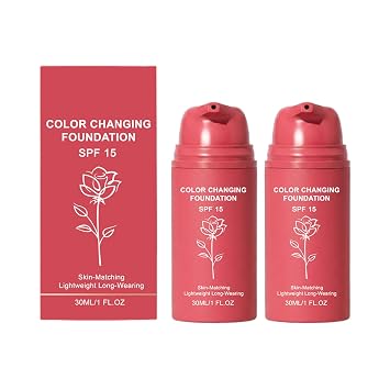 Korean Color Changing Foundation, Professional Skin Tone Adapting Liquid Foundation for Women, Self Adjusting Natural Finish, Blurs Imperfections & Fine Lines, SPF 15, All Skin Types 2 Bottle