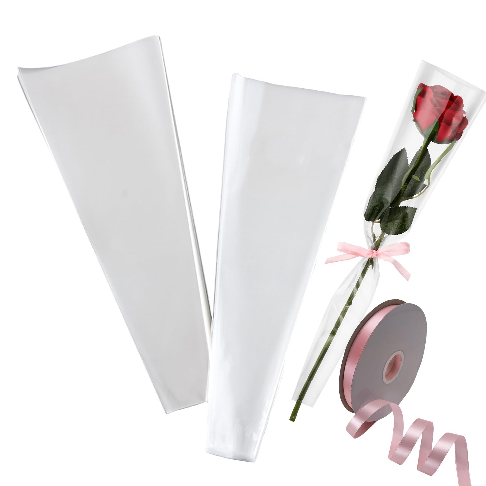 50PCS Clear Cellophane Flower Bouquet Bags, Transparent Plastic Wrapping for Florist Bouquet & Gift Packaging — image 1