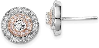 Brincos de prata esterlina 925 banhado a ouro rosa pav zircônia cúbica CZ círculo pino pino botão de bola joias finas para mulheres presentes para ela, Ouro rosa Cristal Pedra Zircônia cúbica, Zircônia cúbica