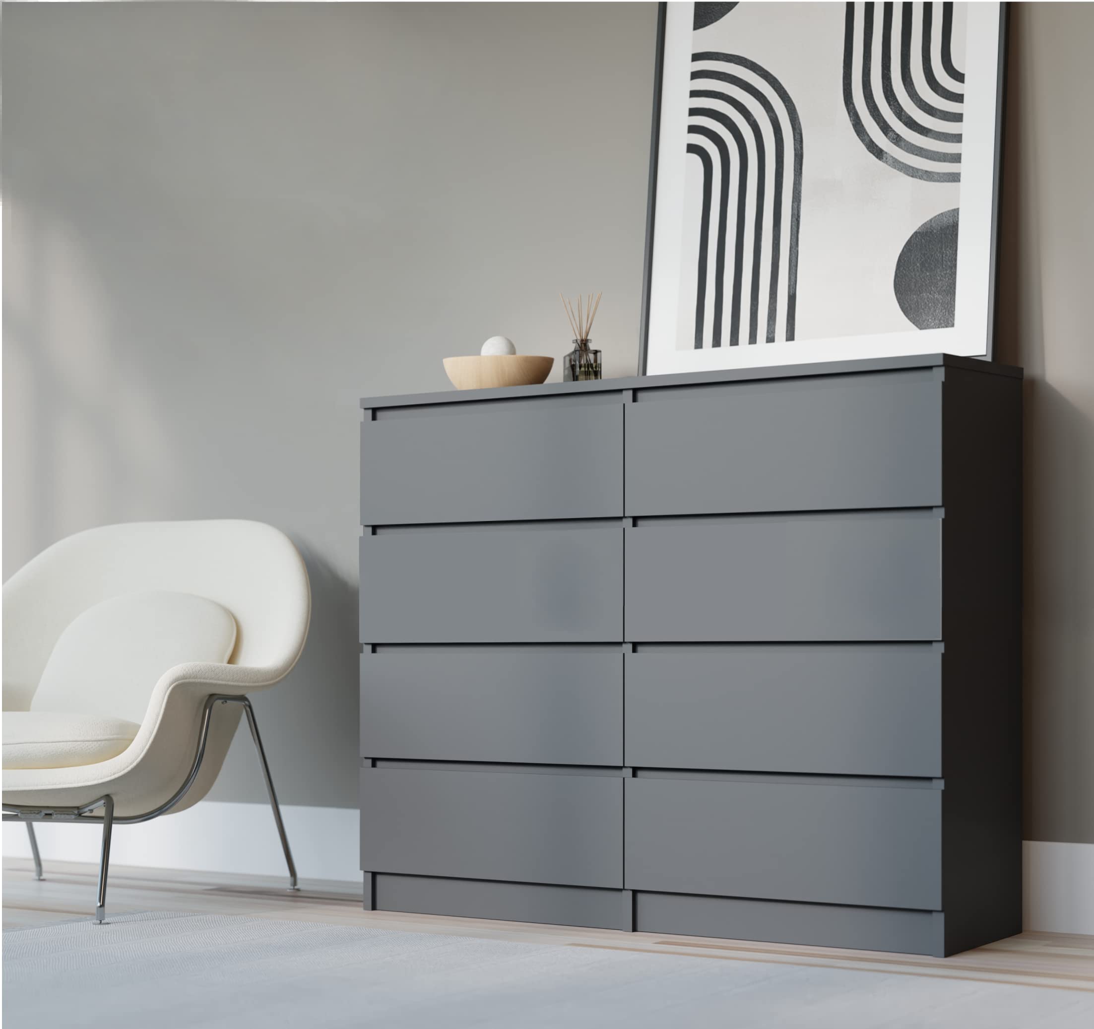 3E 3xE living.com Cassettiera con 8 cassetti 120 cm, Colore: Antracite, L: 120 cm, P: 39 cm, A: 102 cm