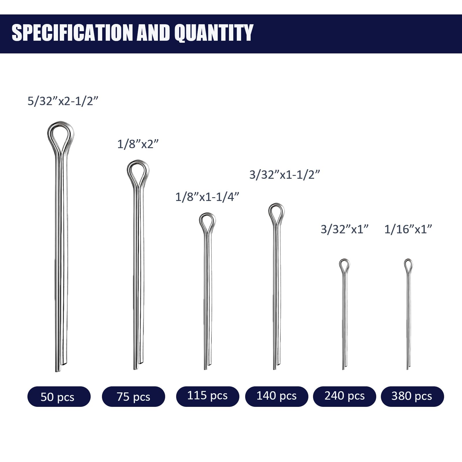 Cotter Pin Kit - 1000pcs Assorted Sizes -4