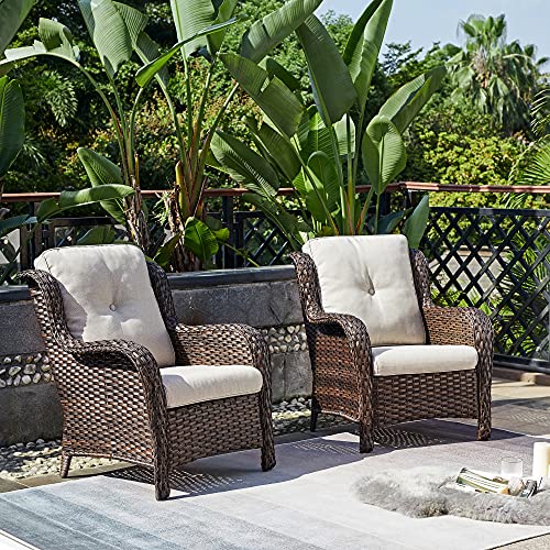 Rilyson Outdoor Wicker Patio Chairs Set of 2: Rattan Dining Chairs Porch Chairs Outdoor Club Chairs with high Back and Deep Seating (Brown/Beige) - Image 3