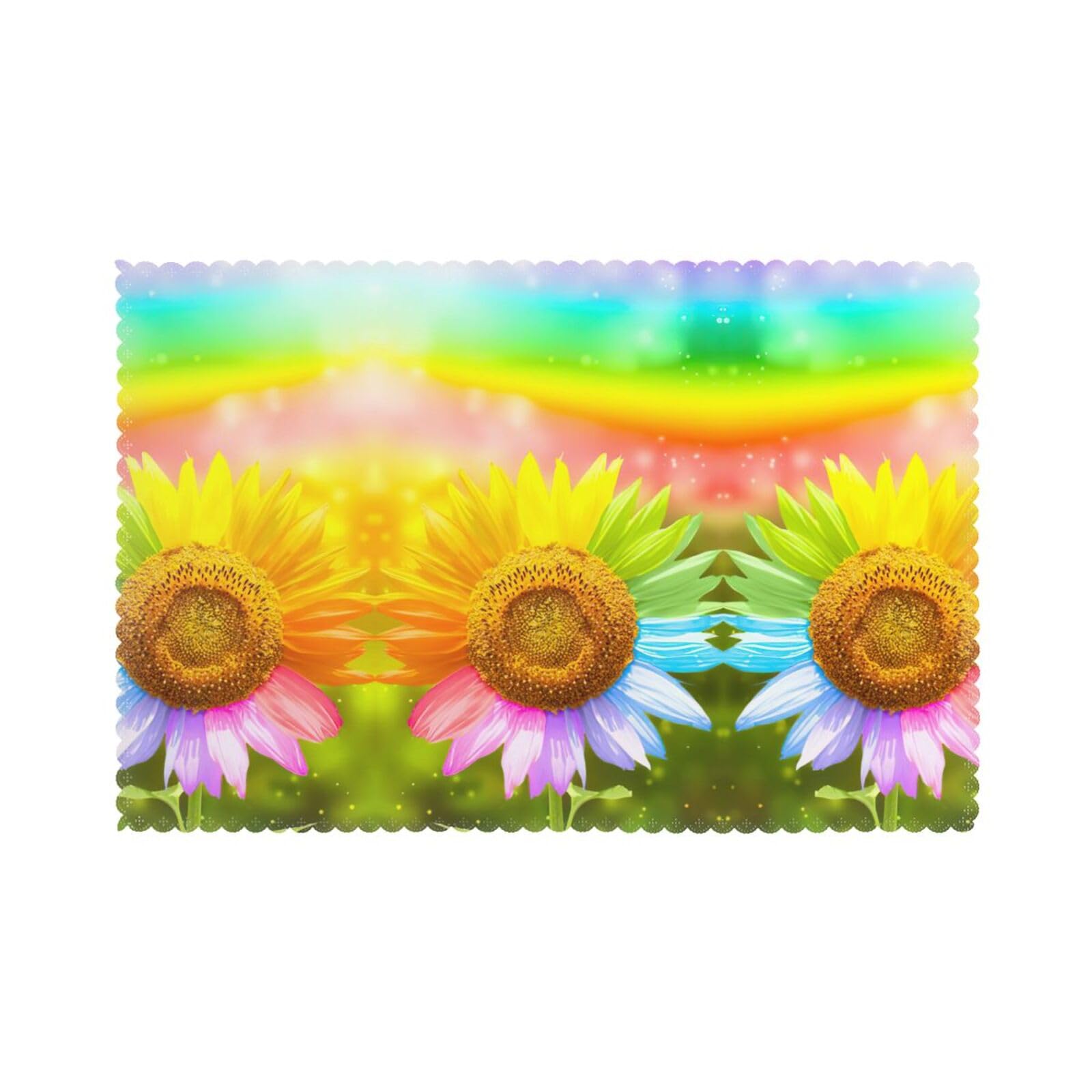 Set de table polyester lavable résistant chaleur imprimé tournesol lot 6