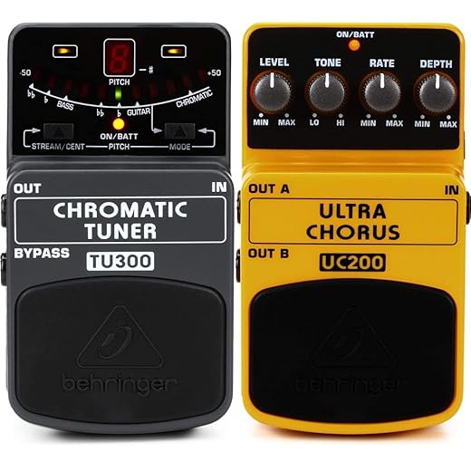 Behringer TU300 Chromatic Guitar/Bass Tuner & ULTRA CHORUS UC200 Ultimate Stereo Chorus Effects Pedal,Yellow