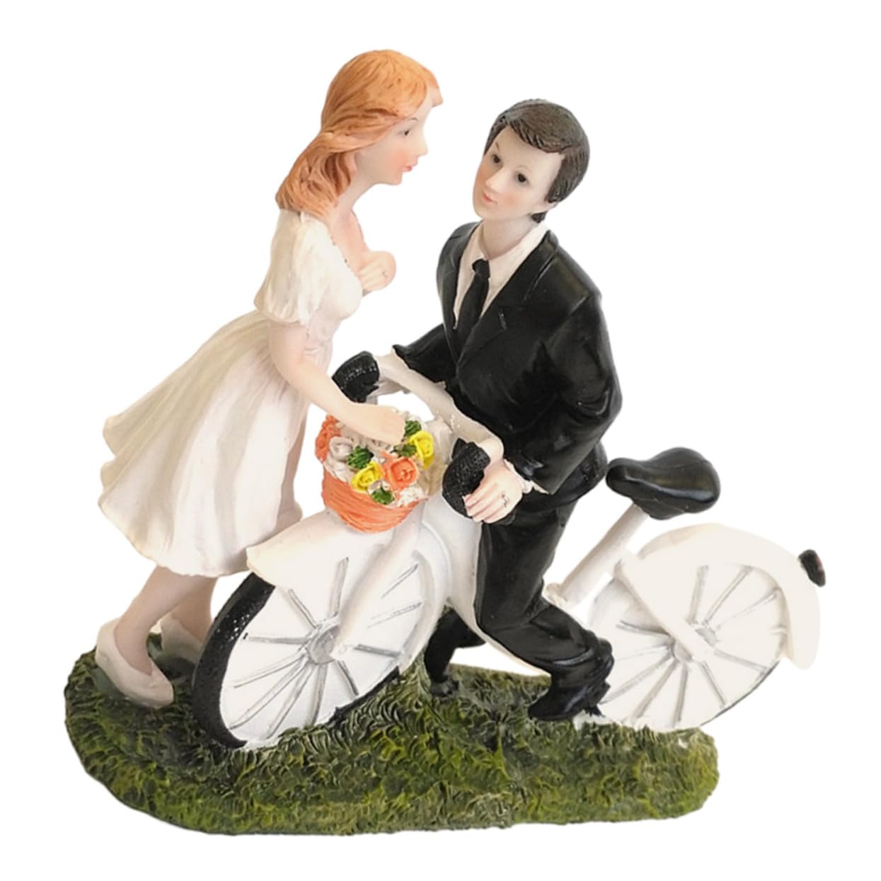 Brautpaar Figur aus Kunstharz für Hochzeitstorten mit Fahrradmotiv | Lebensechte Optik, Sammelobjekt mit Einzigartigem Hochzeitsmotiv, Geeignet für Geburtstage und Feiern