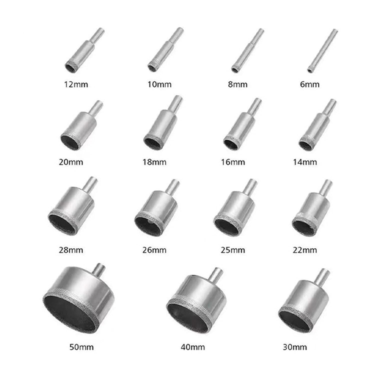 10個/15個 3-50mm ダイヤモンドコーティングホールソーコアドリルビット 磁器タイル 大理石 ガラス セラミック切削工具 ド