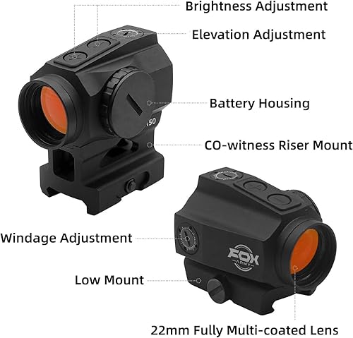 Miniatura 4 de Vista de punto rojo reflejo con Shake Awake, alcance de rifle óptico de punto rojo 2MOA 1X22, montaje bajo y montaje elevador Co-Witness