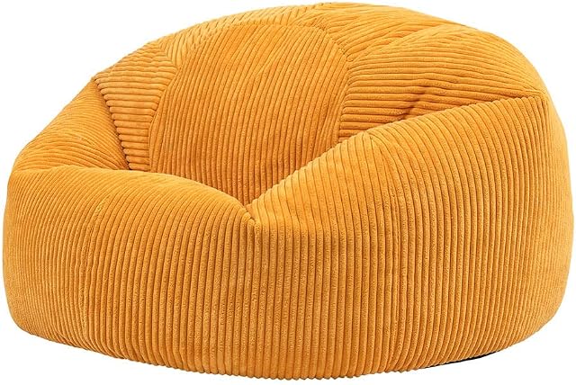 icon Kingston Cord Bean Bag Chair, Ochre Yellow, Large Lounge Chair Bean Bags for Adult with Filling Included, Jumbo Cord Adults Beanbag, Boho Room Decor Living Room Furniture, Corduroy Home Decor