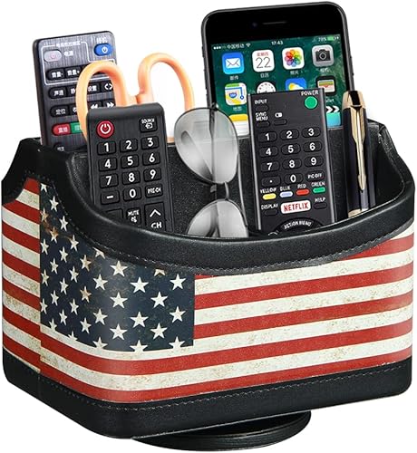 Miniatura 1 de PUSU Soporte de control remoto giratorio de 360, mesita de noche de piel sintética, organizador de escritorio de suministros de oficina, caja de