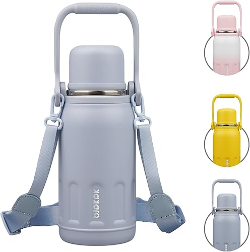 Miniatura 24 de BJPKPK - Botella de agua térmica aislada de 40 onzas con tapa y asa de transporte, botellas de agua de acero inoxidable de doble pared para