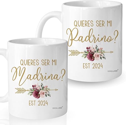 Vivulla68 Quieres Ser Mis Padrinos De Bautizo, Bautizo Recuerdos Juego De 2 Tazas 2024, Recuerdos De Bautizo Para Niño, Niña, Propuesta de Padrinos
