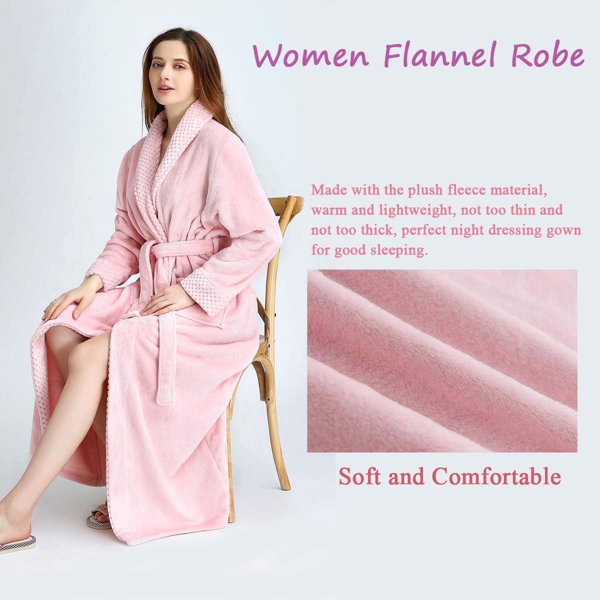 Hellomamma Bademantel Damen Lang Flauschig: Warm Plüsch Morgenmantel aus Mikrofaser Fleece für Frauen für Herbst & Winter