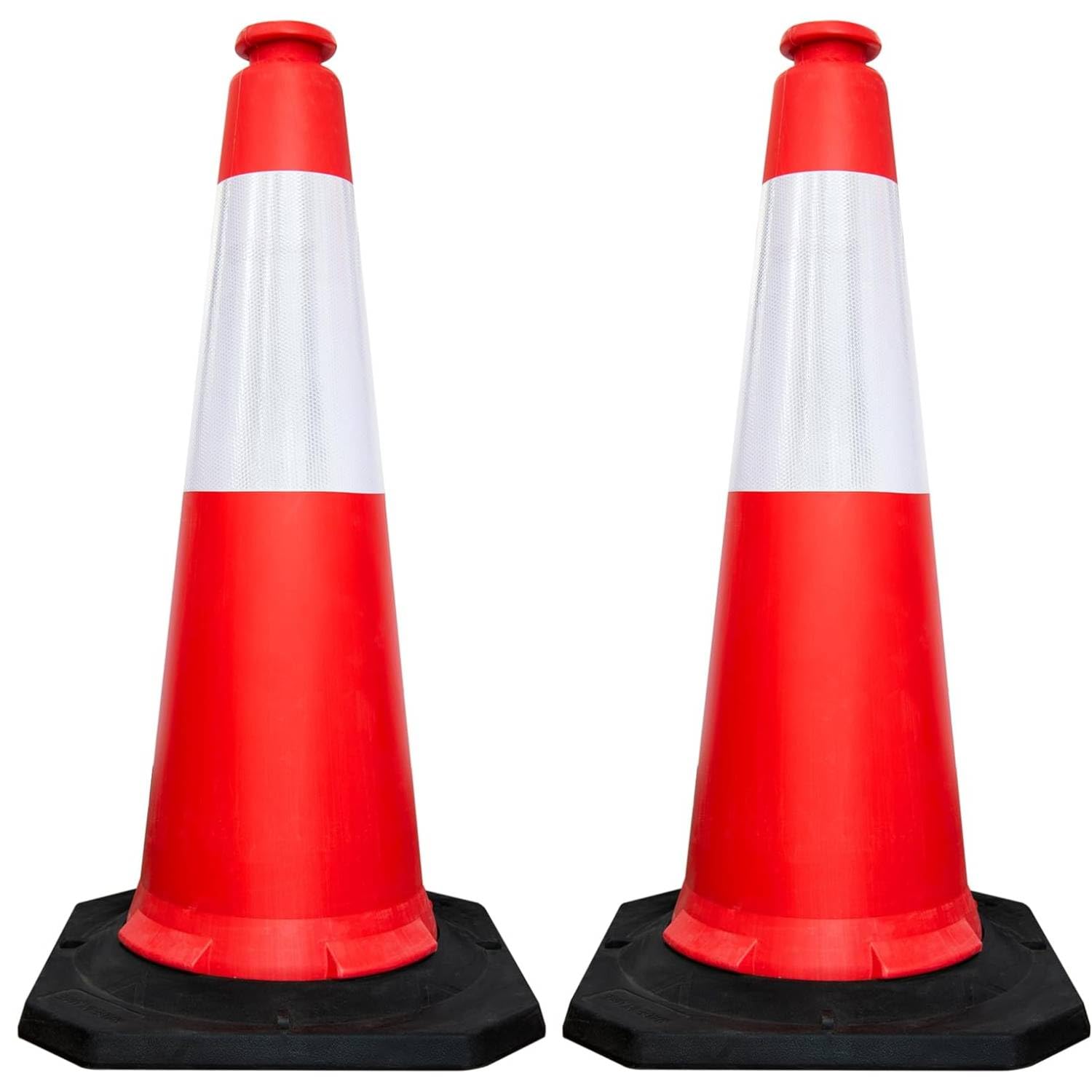 Berry Traffic Cone 1000MM Red with Black Rubber Base | 2 Pcs High Visibility Reflective Safety Cone | PPC Road & Parking Traffic Control Cone | Wind Resistant Outdoor Construction Cone