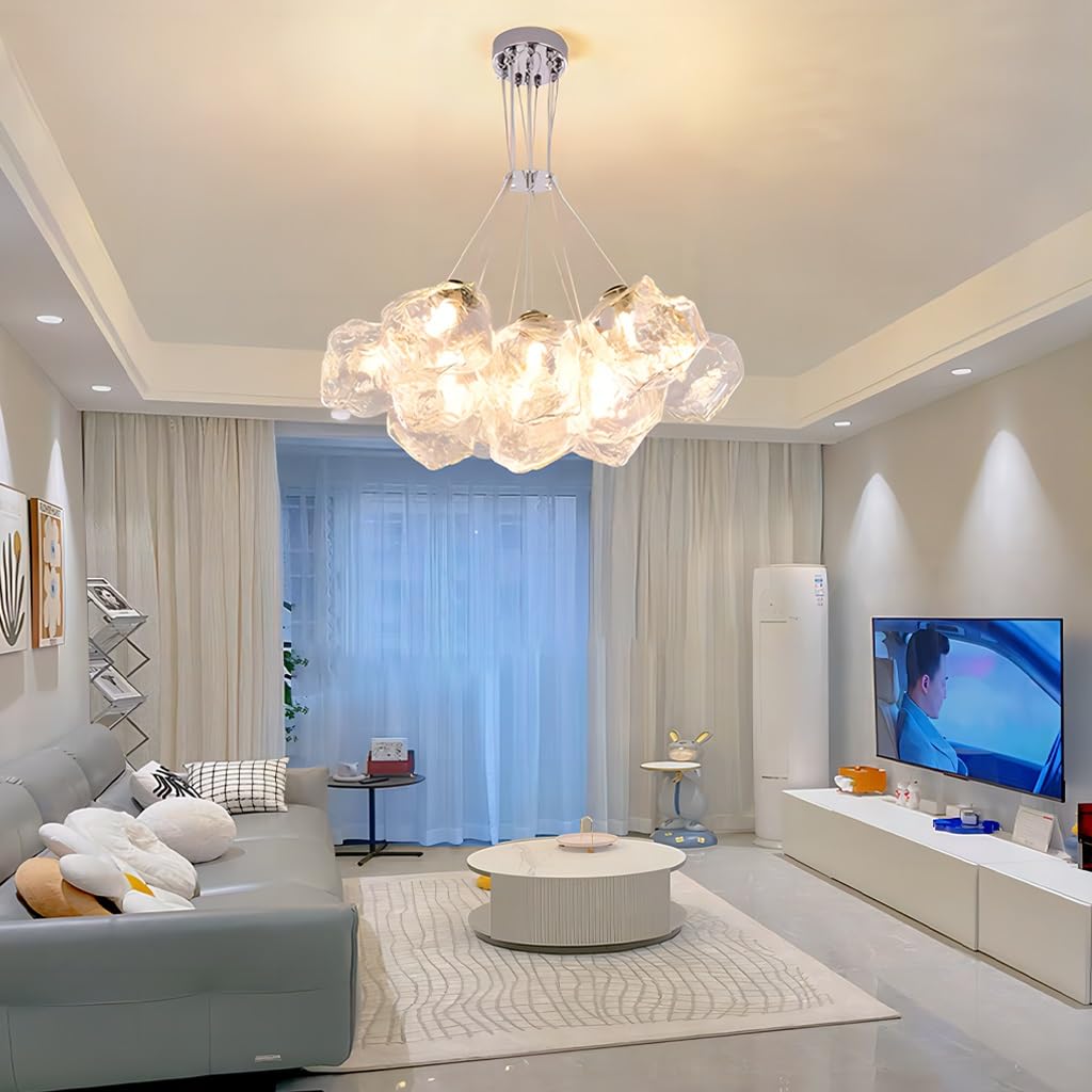 Plafond LED moderne lustre en verre suspendu style cube de glace chic