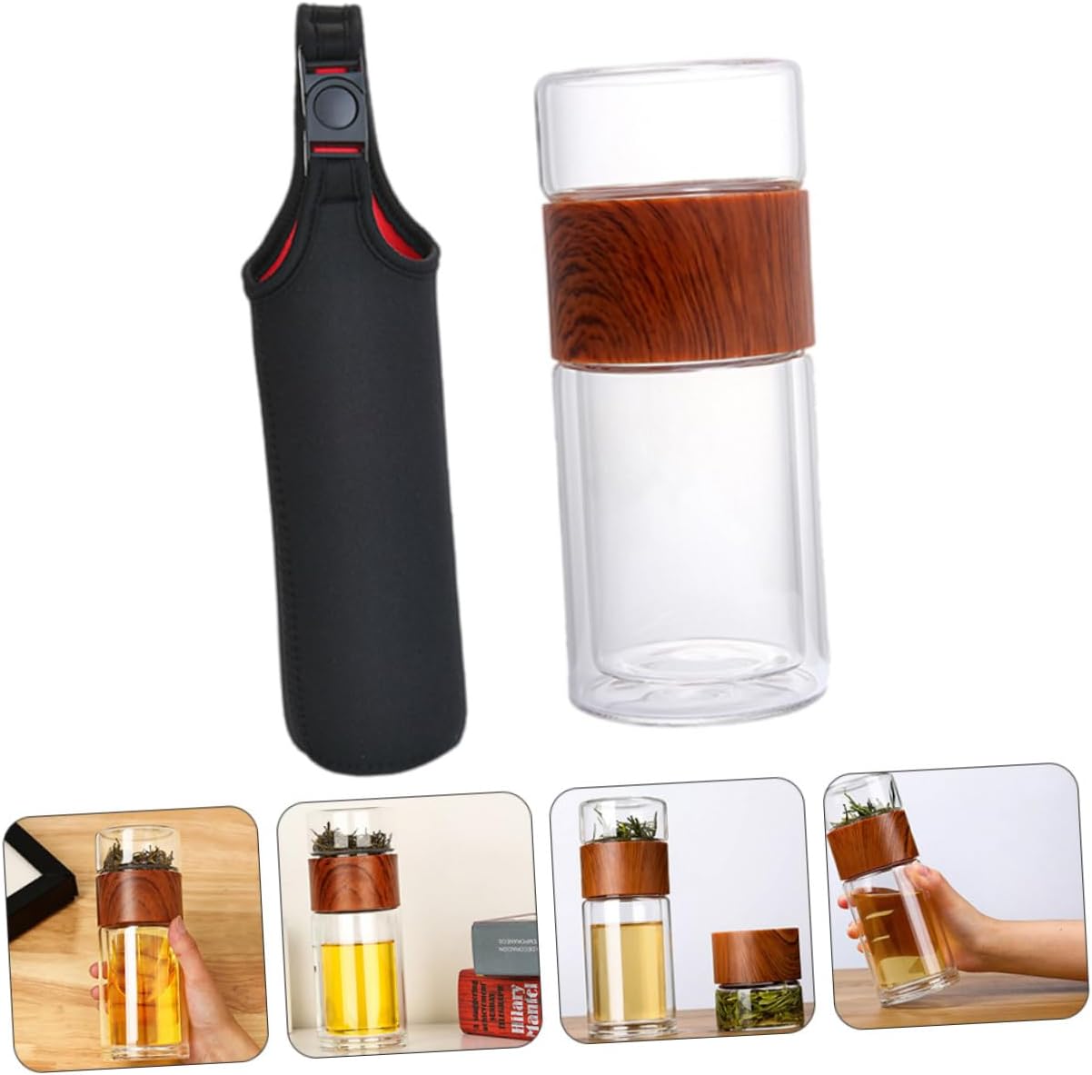 GLEAVI 1Pc Glass Tea Infuser Bottle Double Wall Mug for Home Travel Preserves Flavor Lightweight Design Smooth Drinking Experience