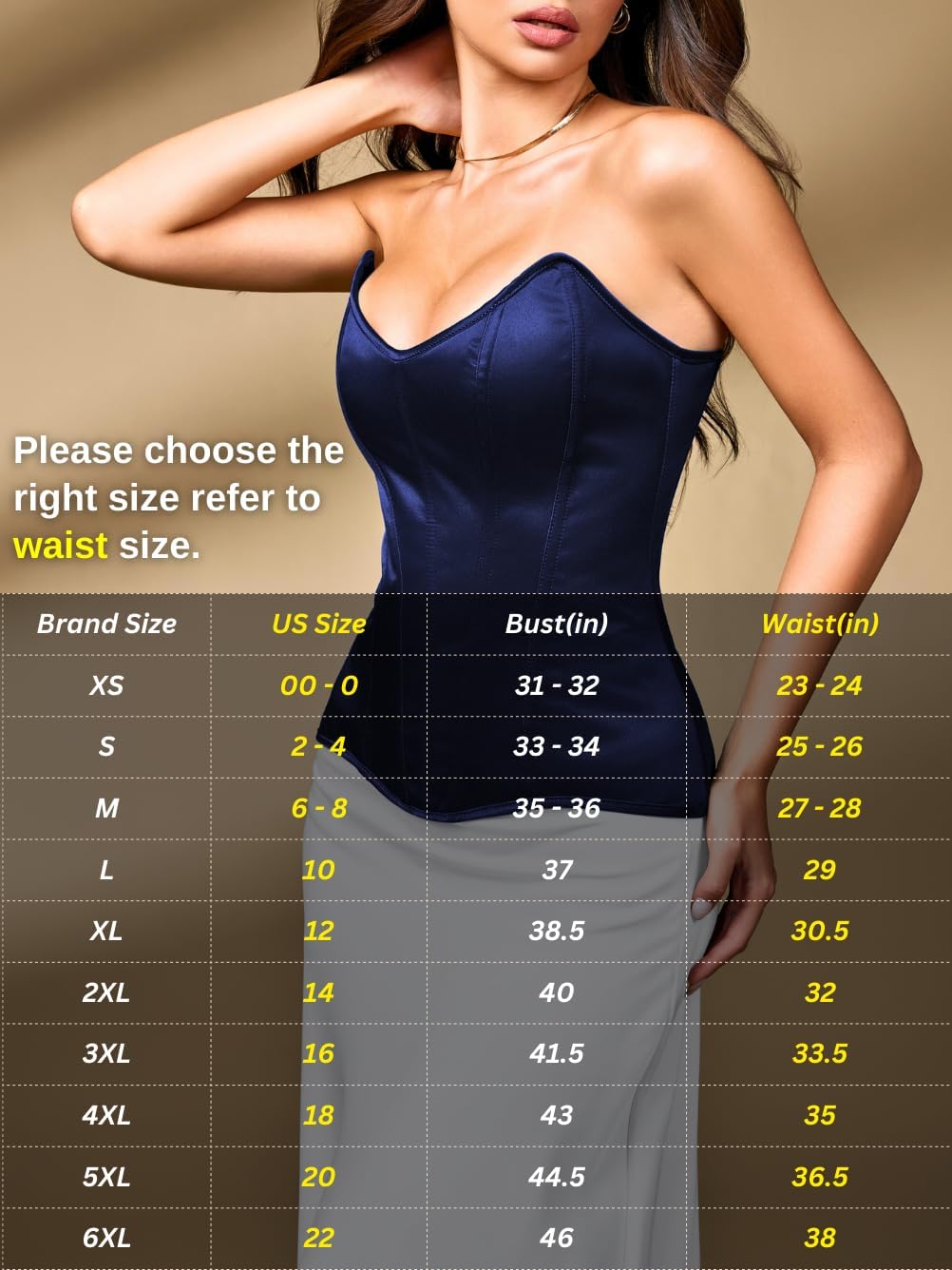 EHSUYAB Women Satin Overbust Corset Top, 15 Steel Boned Lace Up Shapewear, Xs-6Xl Sexy Bustier Formal Evening Party Going Out