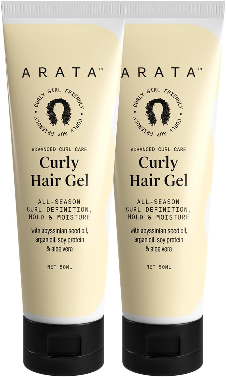 Arata Hair Gel Combo | For Dry, Frizzy, Wavy, Curly, Coily Hair | Argan Oil, Soy Protein & Aloe Vera | All-Season Curl Definition | Soft, Natural Long-Lasting Hold | CG Approved | (50 ML x 2 units)