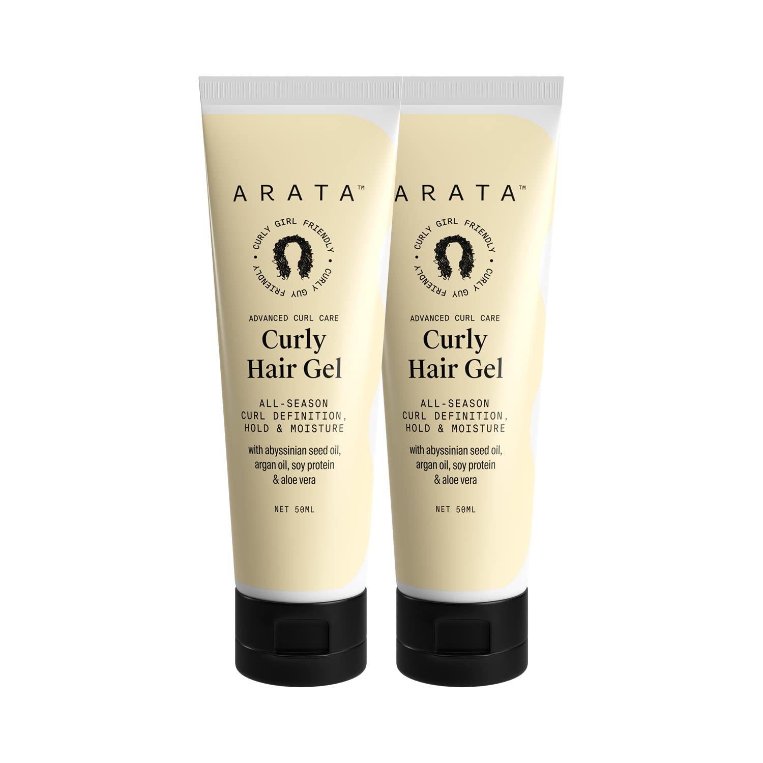 Arata Hair Gel Combo | For Dry, Frizzy, Wavy, Curly, Coily Hair | Argan Oil, Soy Protein & Aloe Vera | All-Season Curl Definition | Soft, Natural Long-Lasting Hold | CG Approved | (50 ML x 2 units)