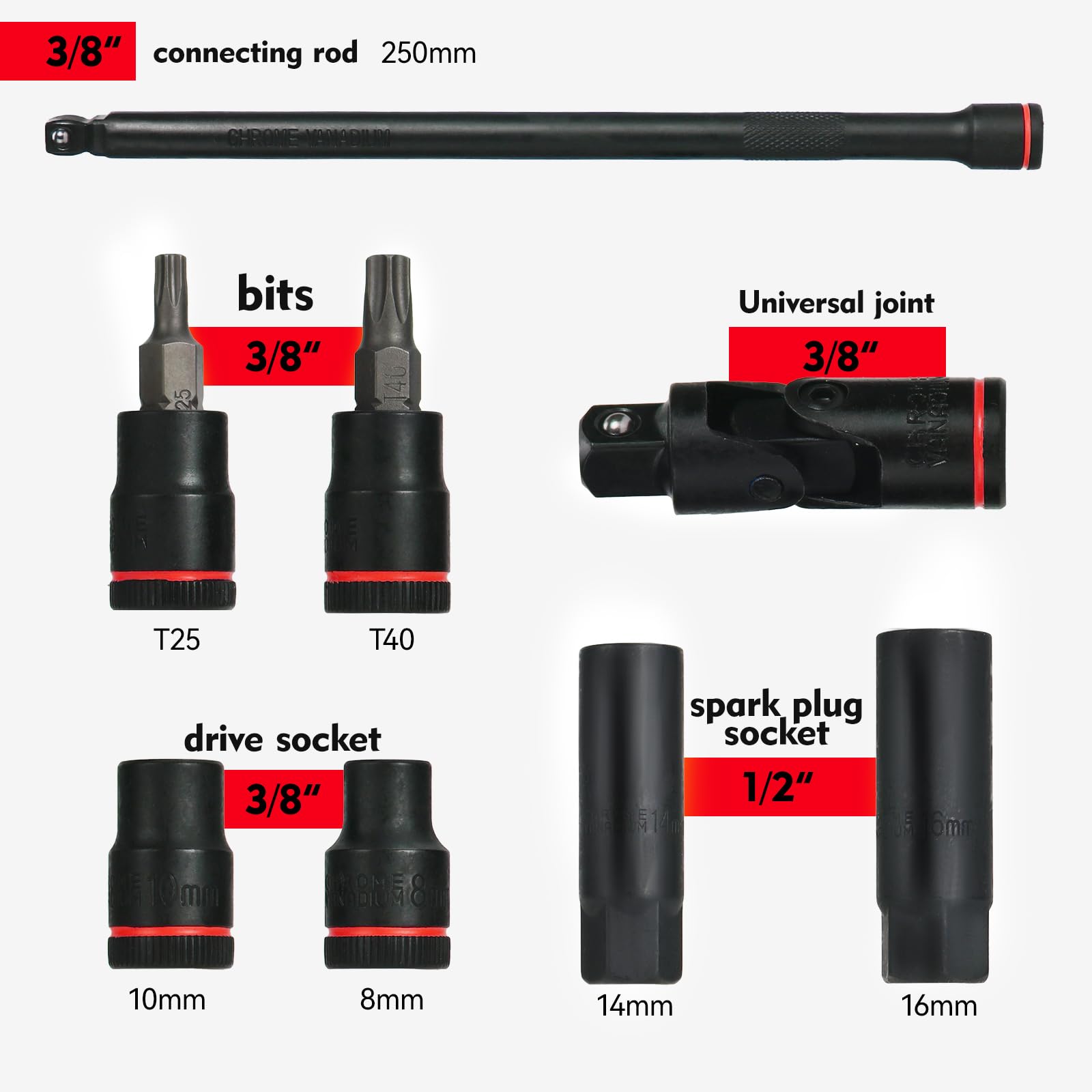 Llave dinamométrica ± 2%, juego de herramientas con mango corto, tuercas y adaptadores para coche, motocicleta y bicicleta (3 piezas) (9 piezas)