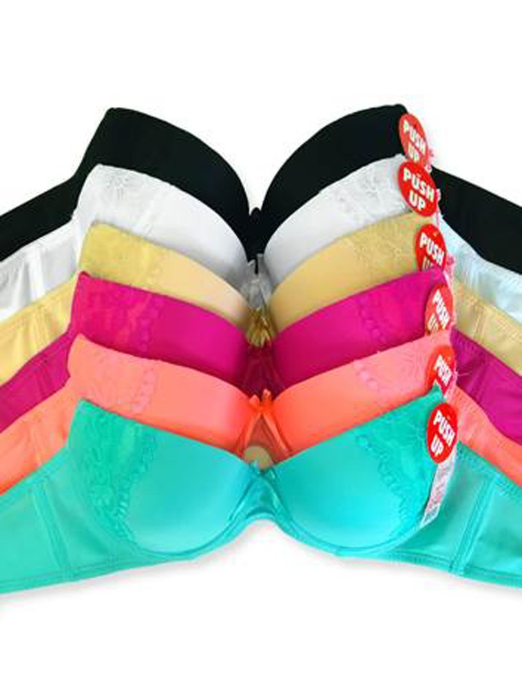 White Apparel Women's Full Cup Push Up Bras with Lace Trim (Pack of 6)
