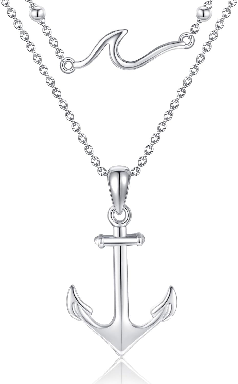 Anchor Necklace 925 Sterling Silver Wave and Anchor Layered Necklaces for Women Nautical Jewelry Gift for Sailor