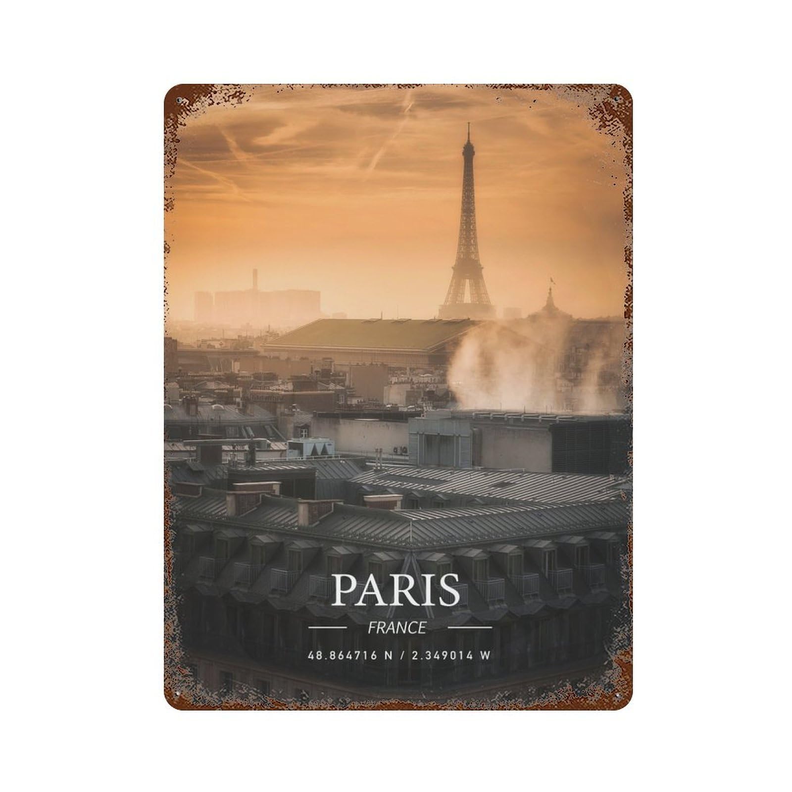 Vintage Rust Metal Sign with PARIS Design 15.7"x11.8", for Garage, Bar And Workshop Decor, Retro Wall Decor