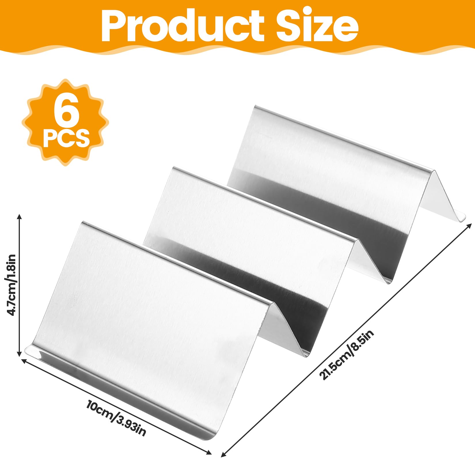 HAOCHEN 6 Pcs Soporte para Tacos, Soporte de Taco de Acero Inoxidable, Bandeja para Taco con Asas, para Hot Dogs, Tortillas, Sándwiches, Panqueques