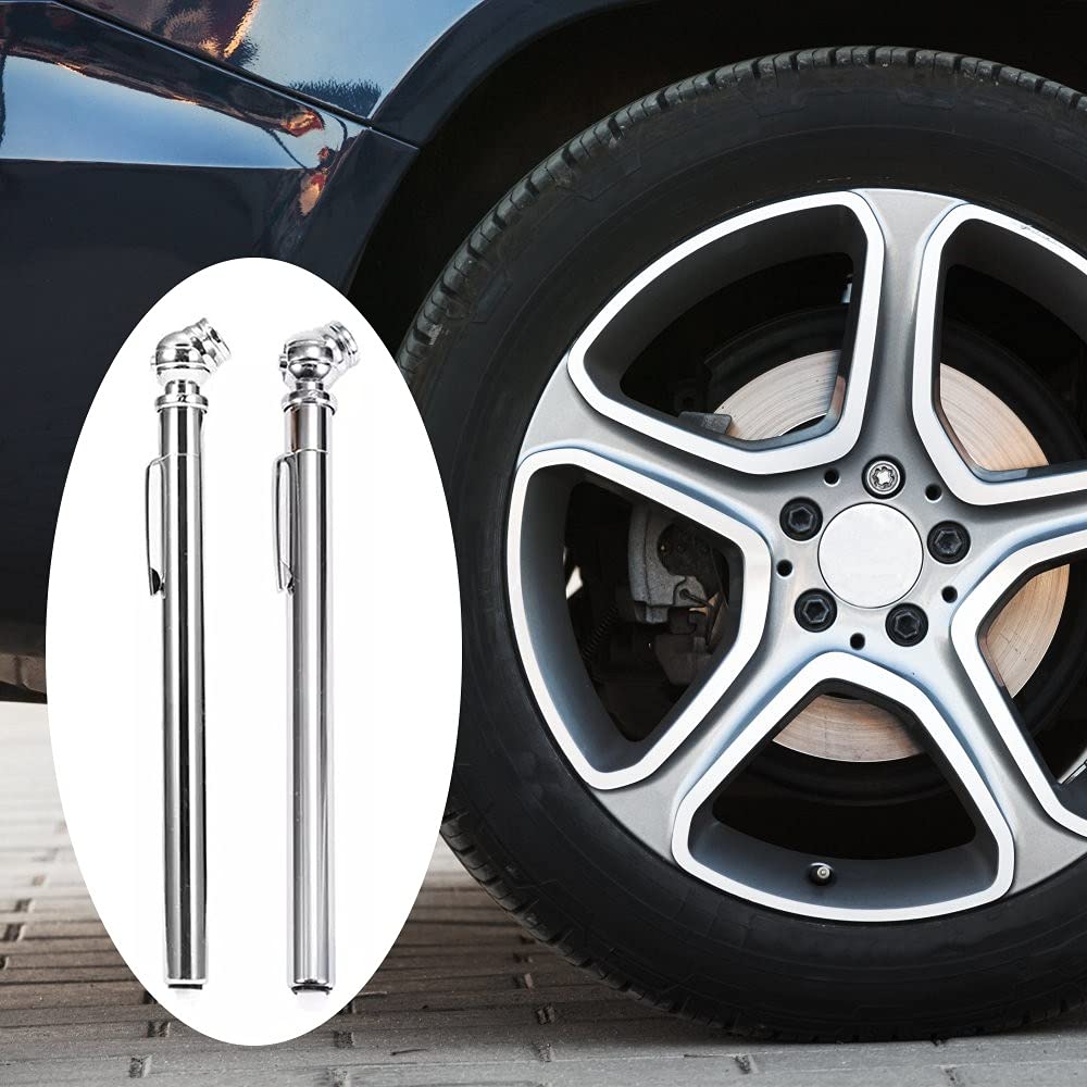 Manometro Pneumatici Matita,2 Pezzi Penna Pressione Pneumatico in Acciaio Inox Mandrino Singolocon Clip Tascabile per Auto Camion Camper Moto