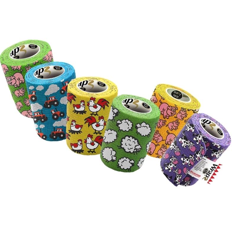 WRAPZ Funny Farm COHESIVE Bandage, Pack of 12 (10cm)