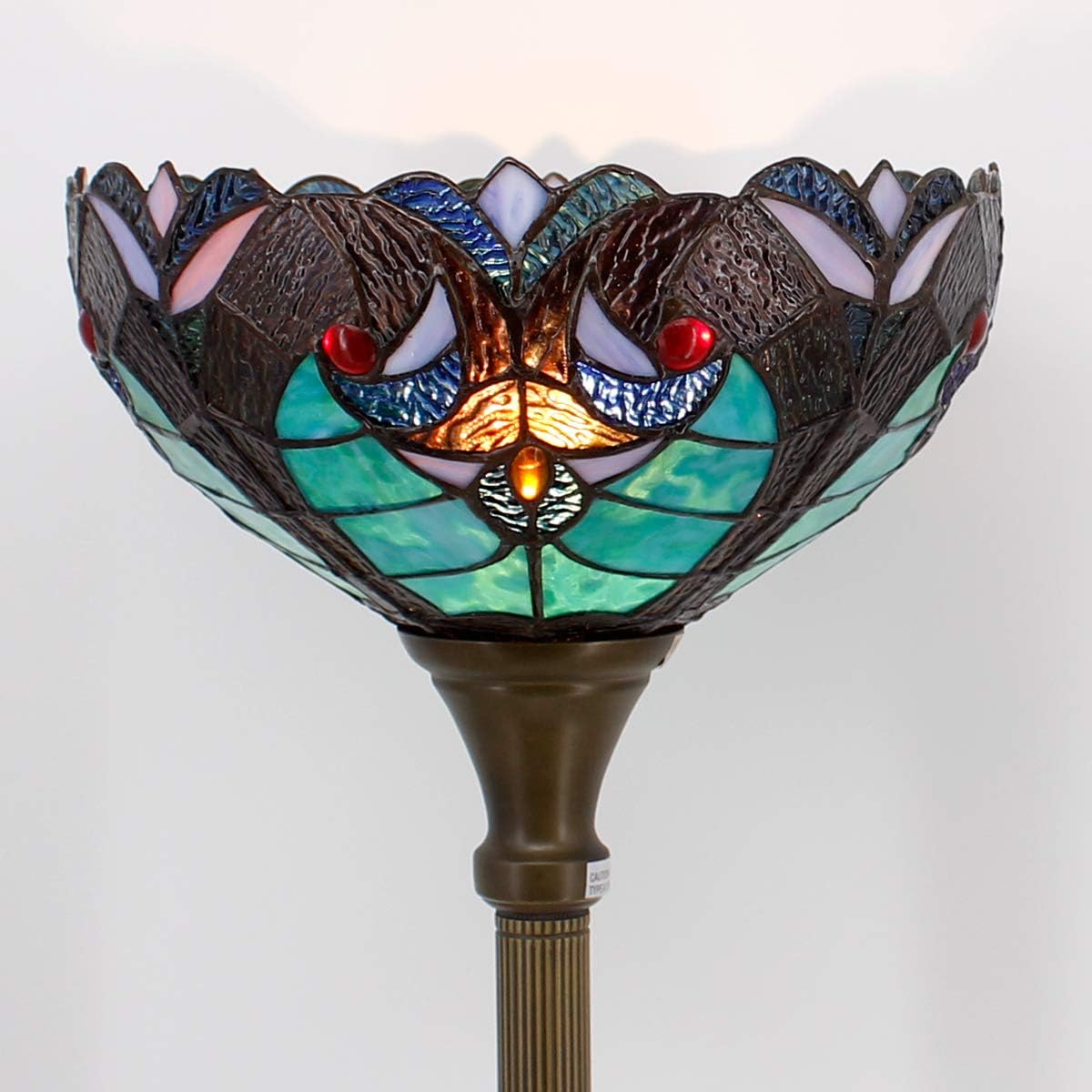 WERFACTORY Tiffany Floor Lamp Green Liaison Stained Glass Light 12X12X71 Inches Pole Torchiere Standing Corner Torch Uplight Decor Bedroom Living Room Home Office S160G Series