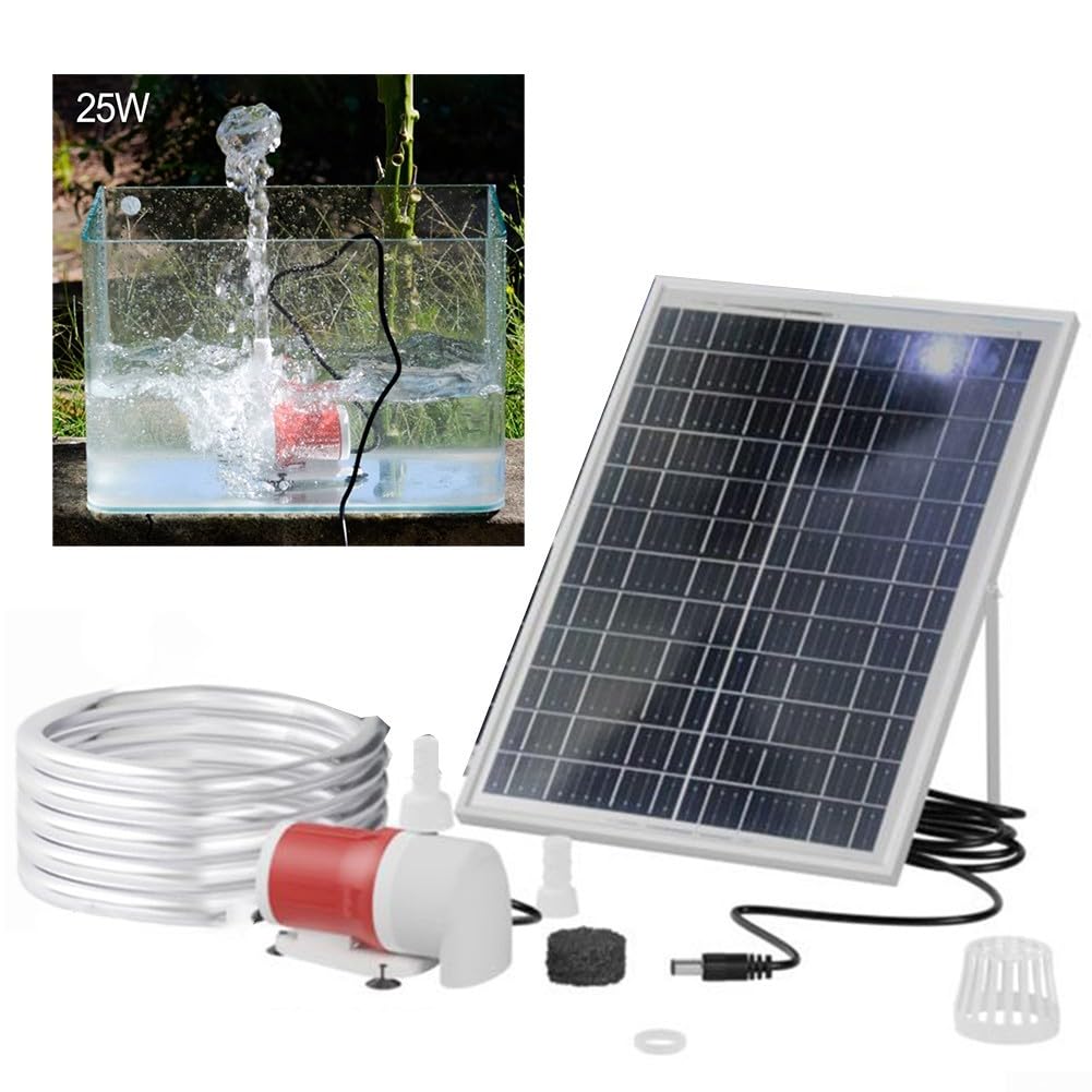 Pompe solaire pour fontaine solaire 25 W 1100 l/h avec moteur sans balais | Hauteur de levage de 5 m, tuyau de 2 m et panneau en silicone polycristallin | pour bassin de jardin