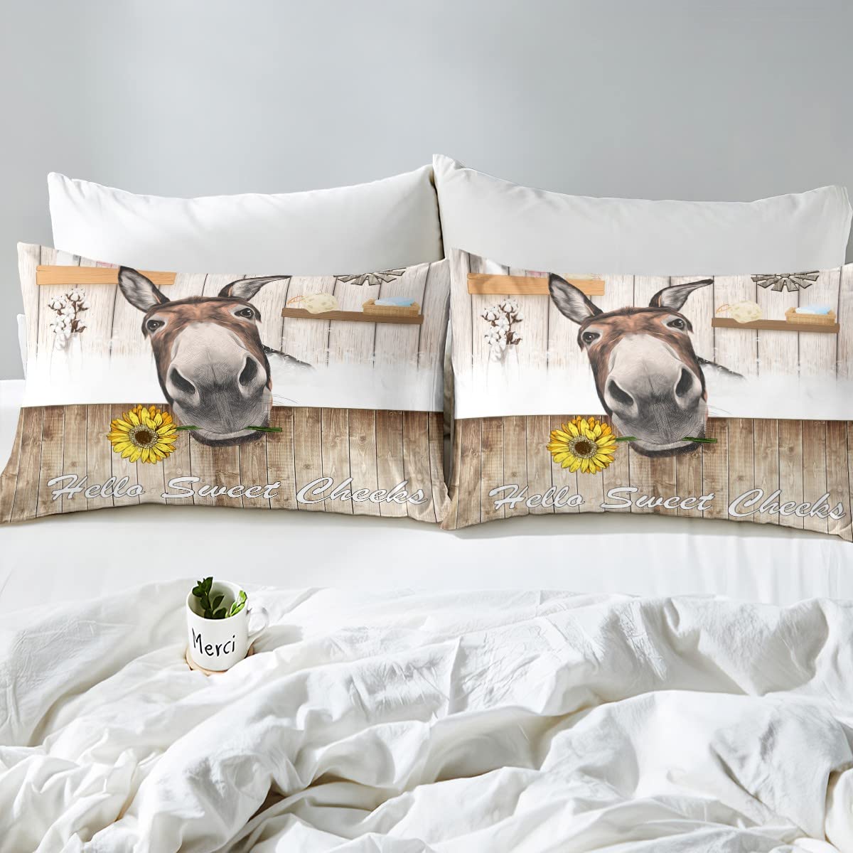 Feelyou Donkey Pillow Cover 18x18 - Kawaii Animal Print Decorative Cushion Case - View #7