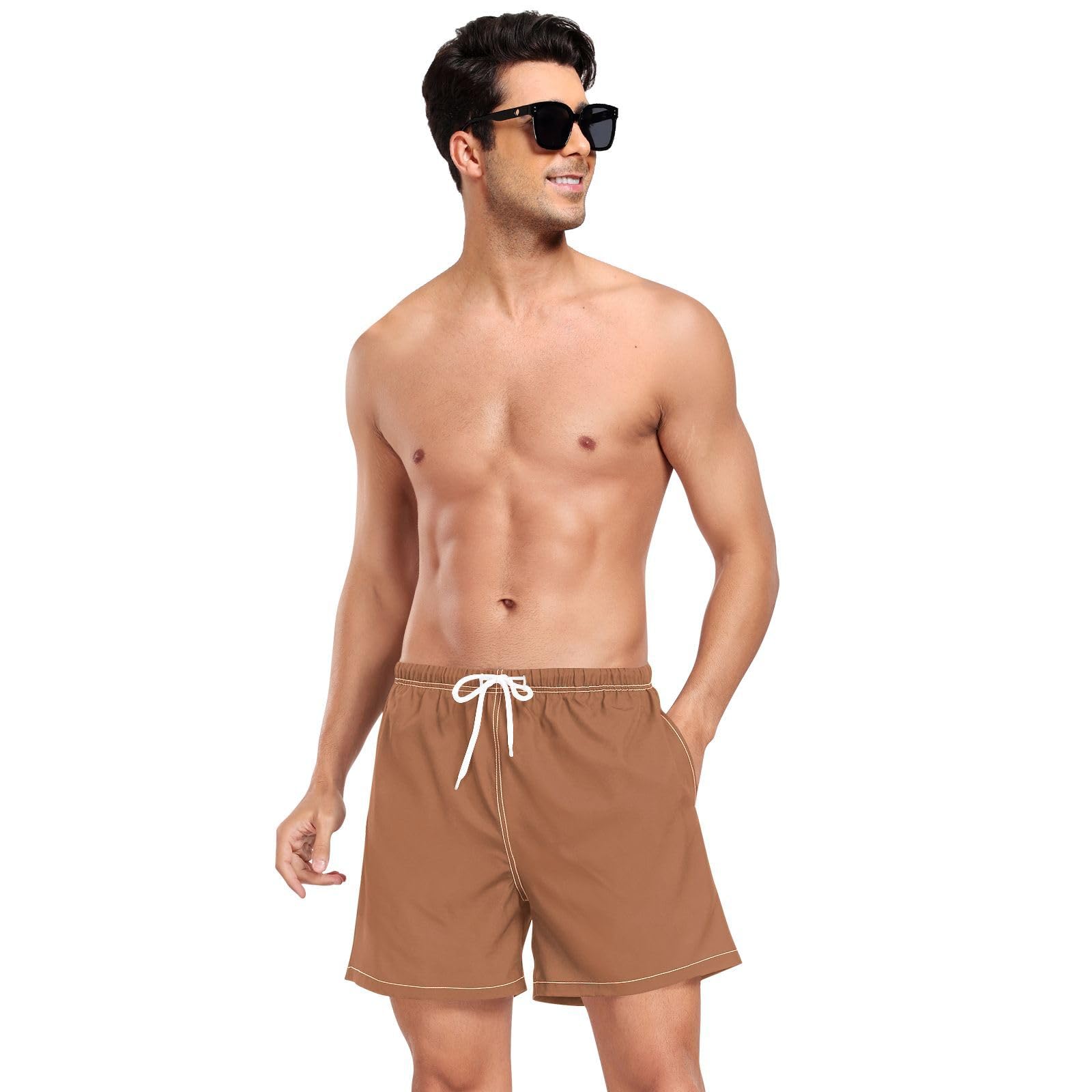 Terracotta Solid Color Pure PlainMen's Swimming Trunks Men's 2In1 Running Shorts with Compression Liner Basketball Shorts Lightweight