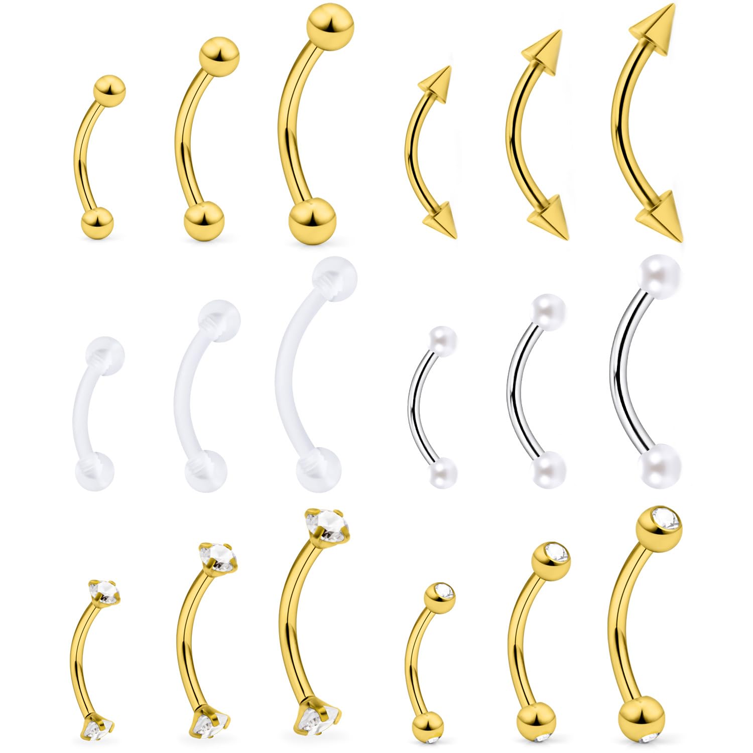 Pnsgisr 16g 6/8/10mm Silver/Gold Eyebrow/Rook/Tragus/Snug/Vertical-Labret/Tongue/Snake-Eyes/Anti-Tragus/Daith/Belly-Button/Bridge/Surface Curved