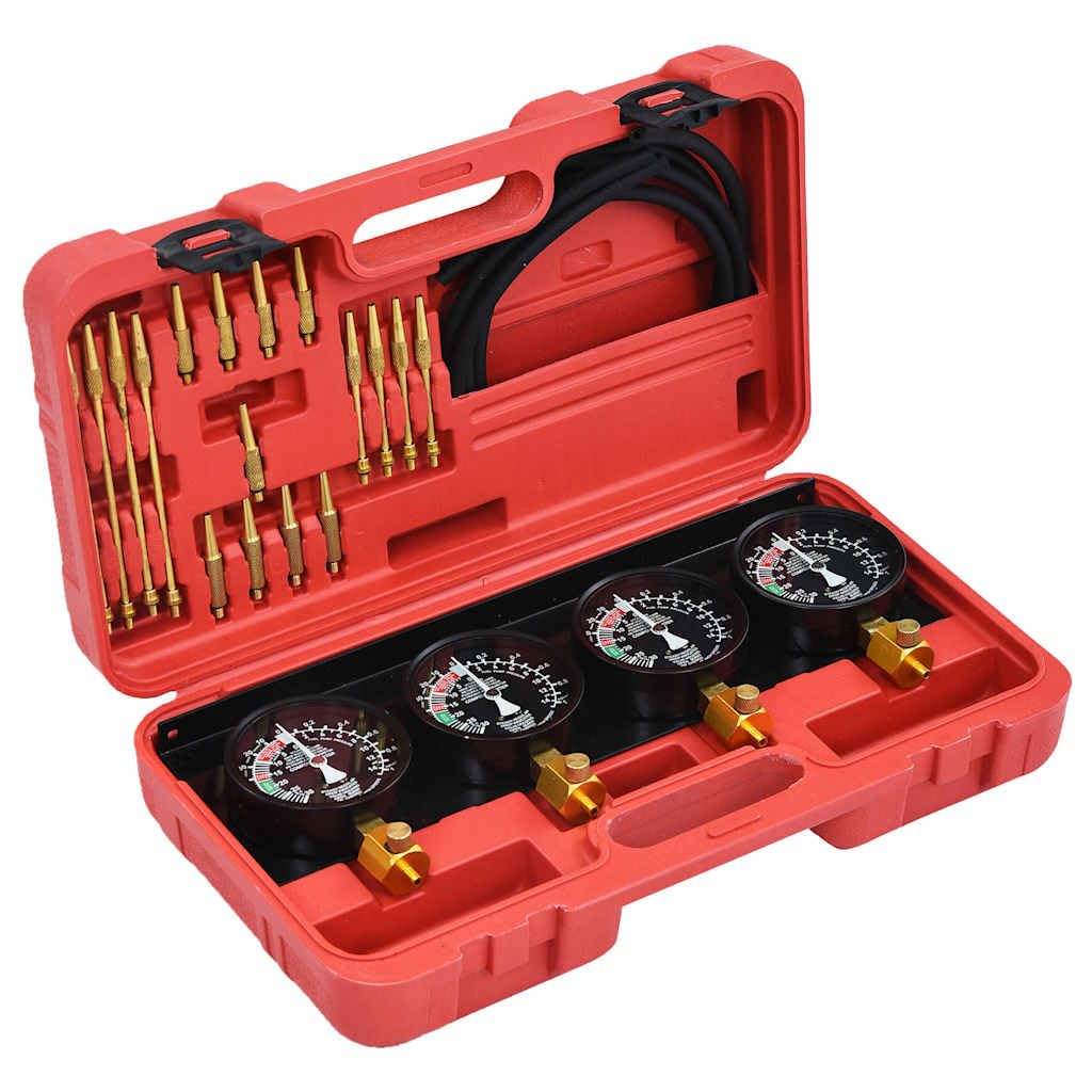Juego de 4 carburadores sincronizados para carburadores, metal y plástico, con control de atenuación y calibración, medidor en maletín rojo para motocicleta, coche, taller y mantenimiento