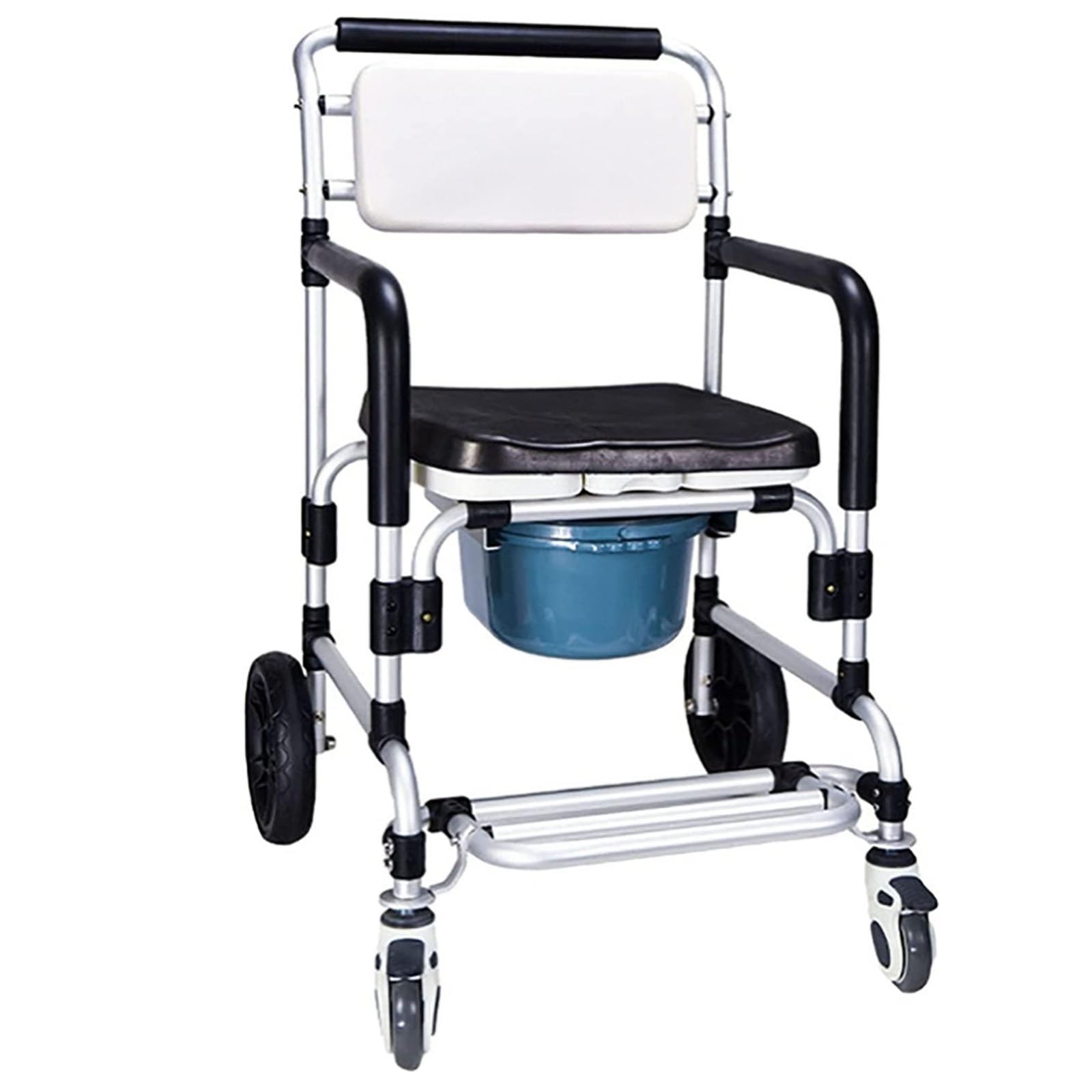SXSLTSA Mobile commode chair, Folding Toilet Seat Toilet Seat With Armrests And Backrest Wheelchair With Casters Shower Chair Walker Aluminum (Color : D)