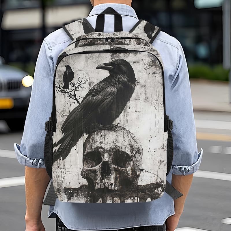 The-Raven and Skull Backpack With Adjustable Straps Multi-Functional Daypack For Laptop, Travel, Hiking & Daily Use