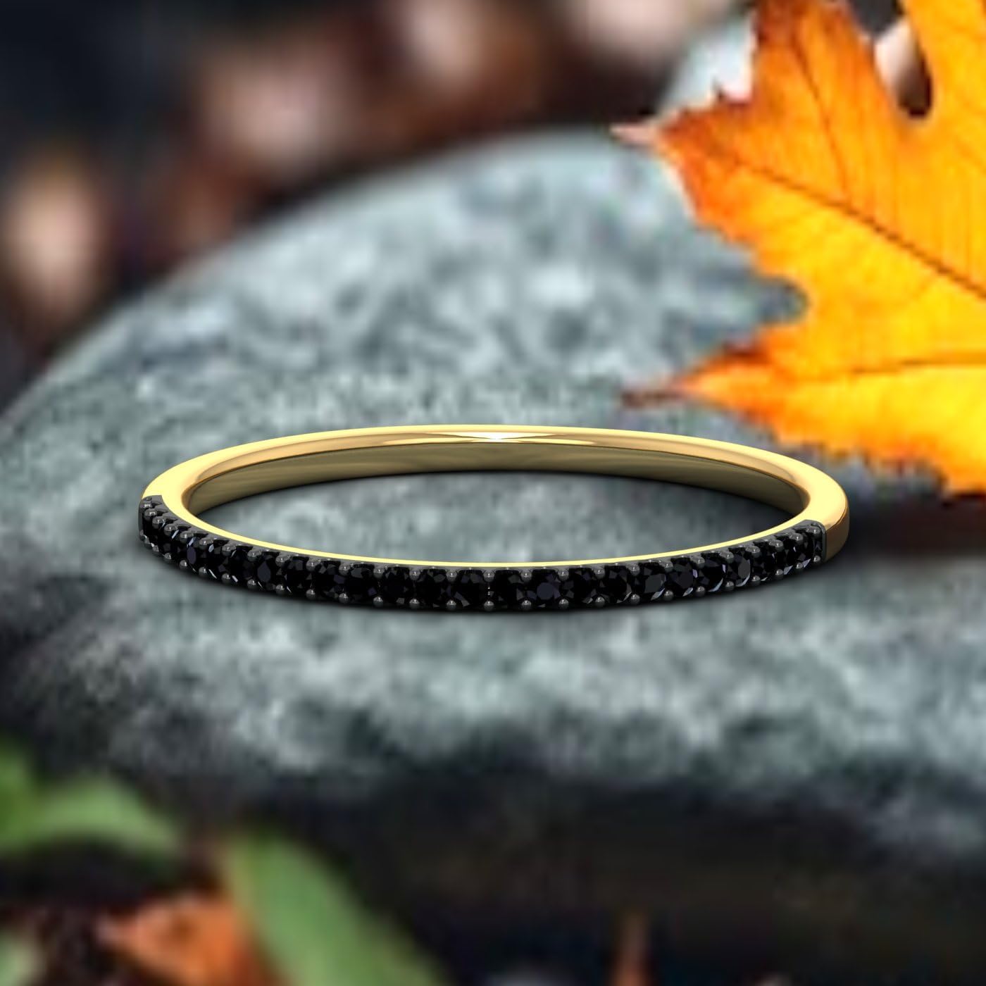0.08 Carat (ctw) 10K Gold Round Black Diamond Ladies Dainty Anniversary Wedding Stackable Ring