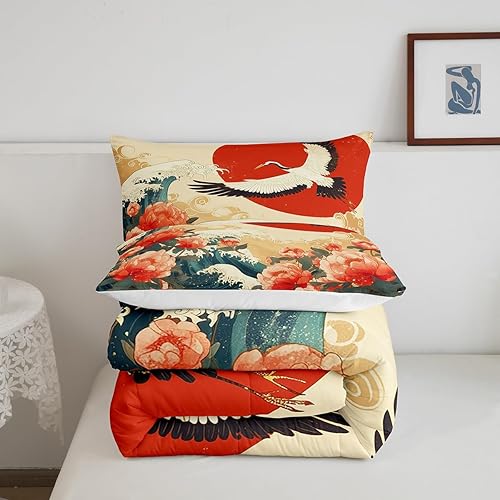 Miniatura 5 de Erosebridal Juego de edredón tamaño individual samurái de estilo japonés para niños y adultos, juego de ropa de cama de calavera roja y negra,