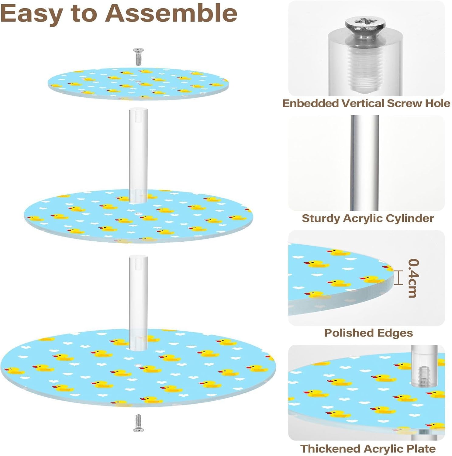 Little Yellow Duck Heart 3 Tier Acrylic Cupcake Stand, Cupcake Stand for 34 Cupcakes for Weddings,Christmas,Holidays,Parties,Birthday,Printed Cupcake Tower 23300053
