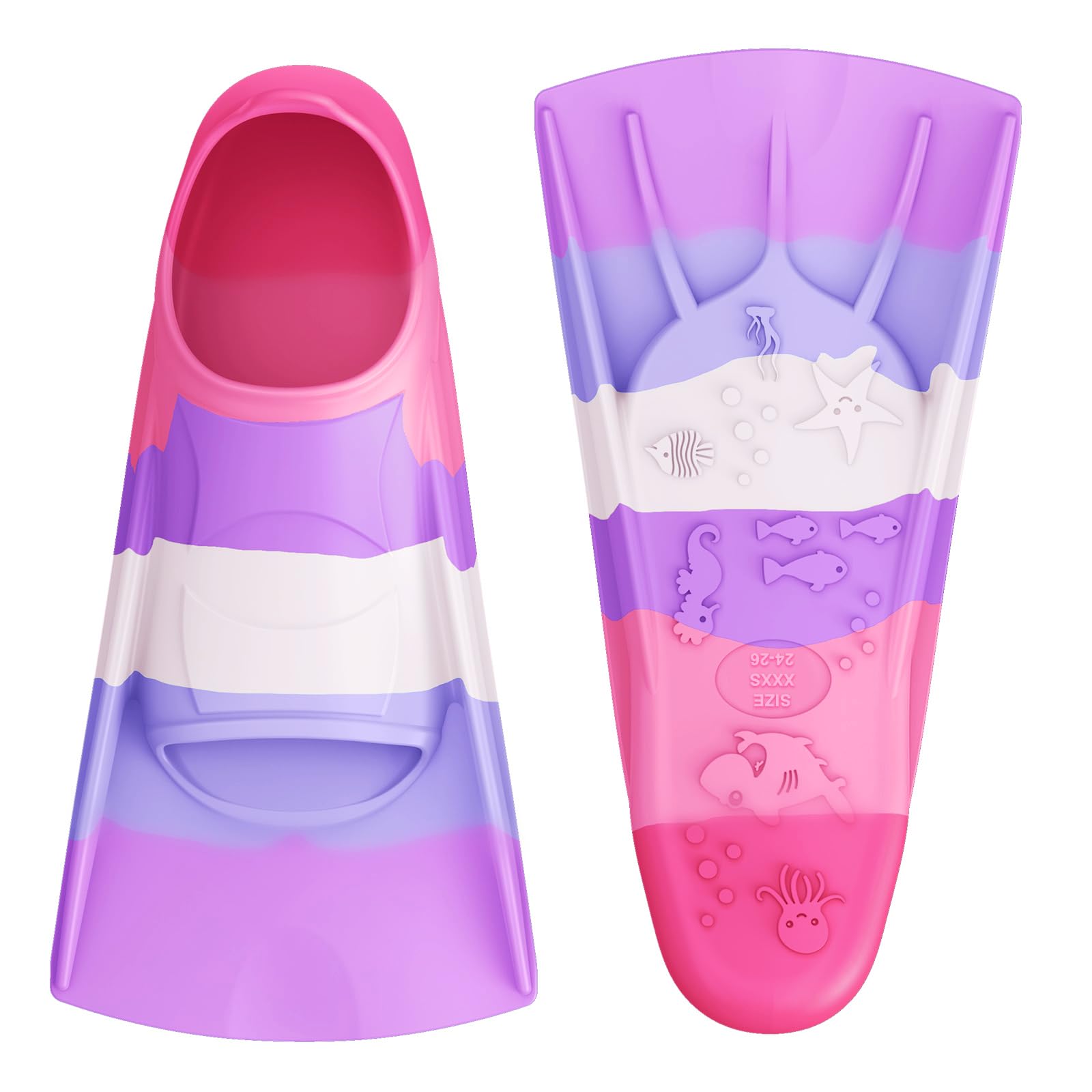 QcoQce Palmes de natation pour enfants, 100 % silicone, palmes courtes pour la plongée avec tuba, la plongée, l'entraînement et les vacances, dans une taille de voyage pratique avec sac en filet pour
